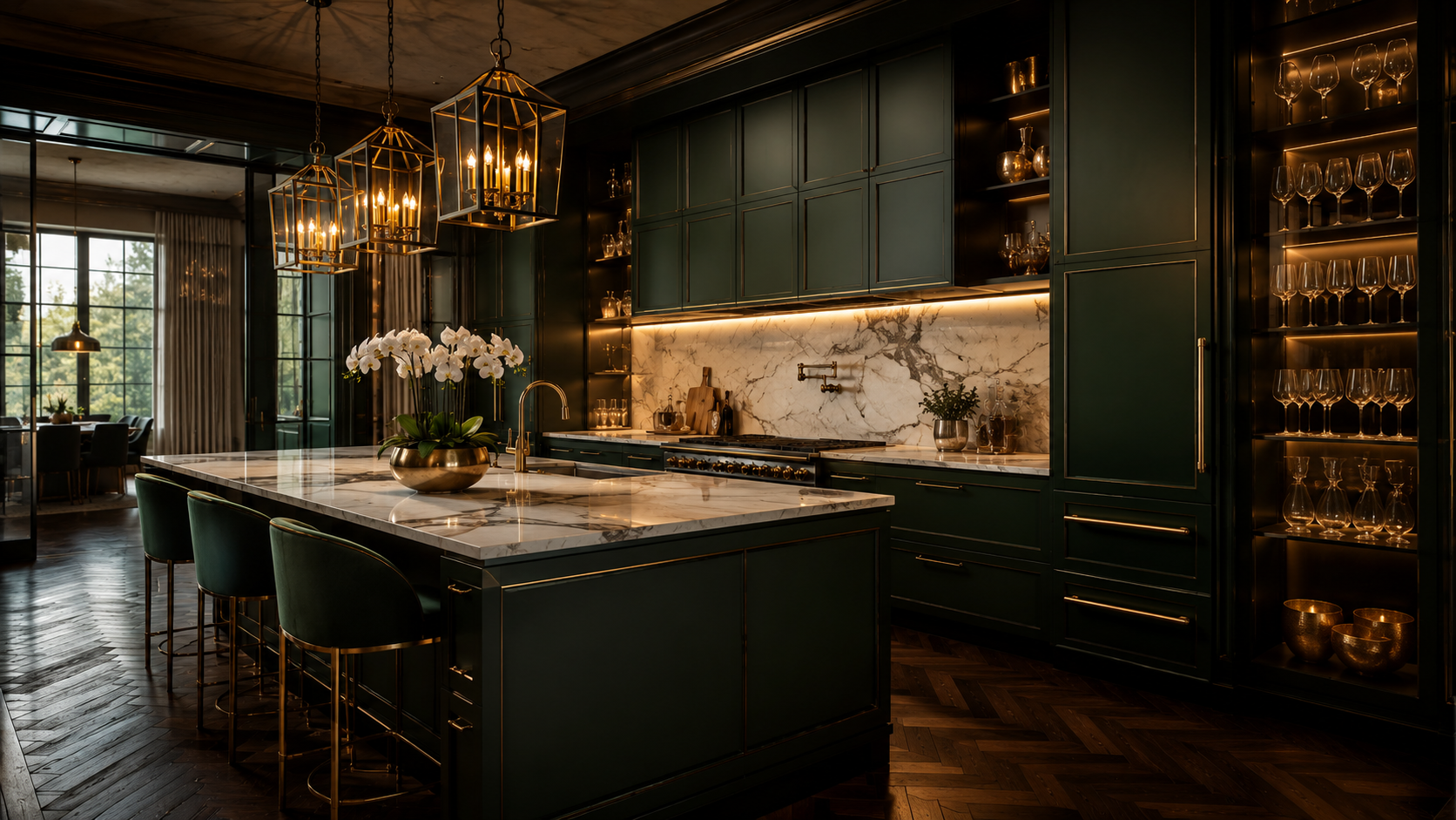 Dark Green & Gold Kitchen in Abu Dhabi - kitchen design variety 6